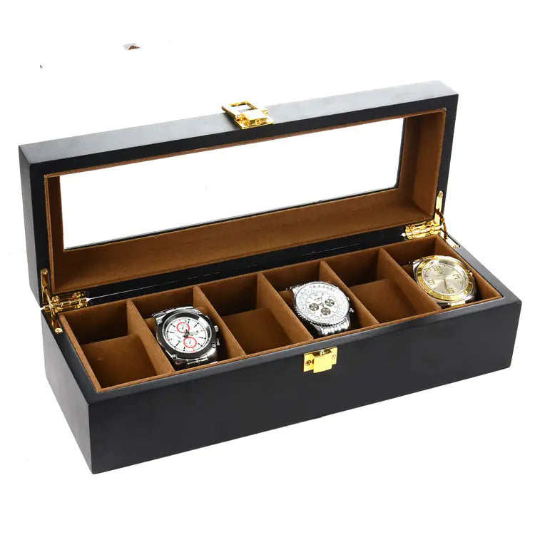 Boîte à montres en bois à 6 emplacements, peinture aérosol noire mate Ma boutique