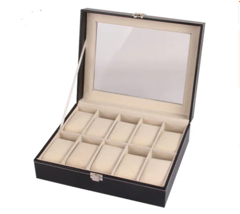 Boîte d'affichage pour montres en cuir PU noir à 10 emplacements Ma boutique