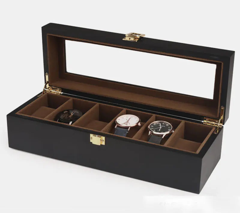 Boîte à montres en bois à 6 emplacements, peinture aérosol noire mate Ma boutique
