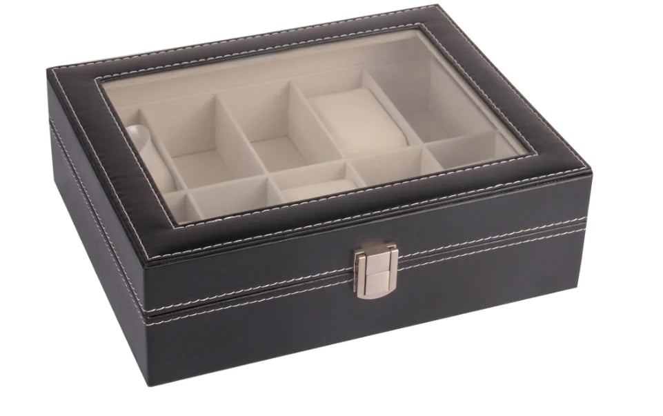 Boîte d'affichage pour montres en cuir PU noir à 10 emplacements Ma boutique